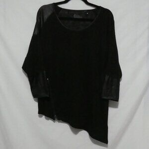 BUFFALO - David Bitton | medium | Black Asymmetrical Top | Faux Leather Accents